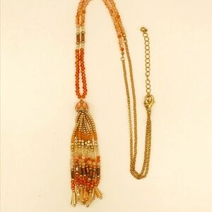 Elegant Beaded Necklace in Orange and Gold